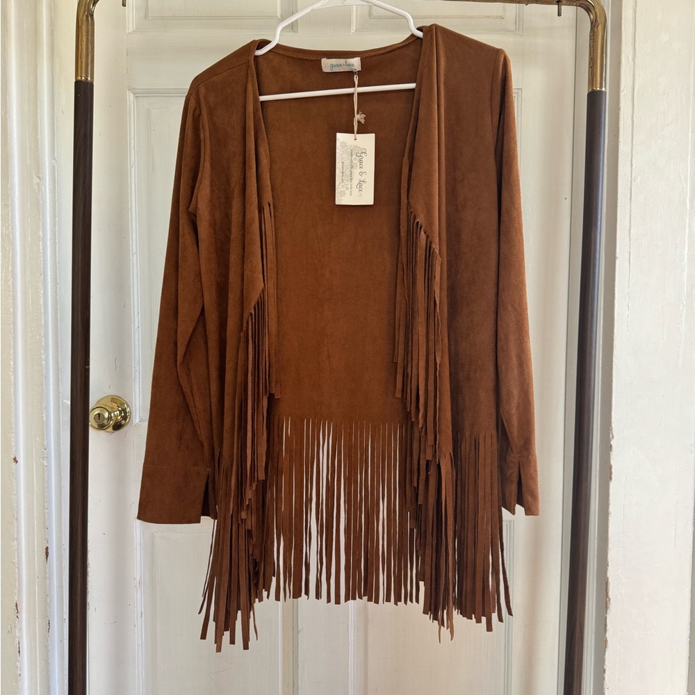Grace & Lace Brown Fringe Jacket